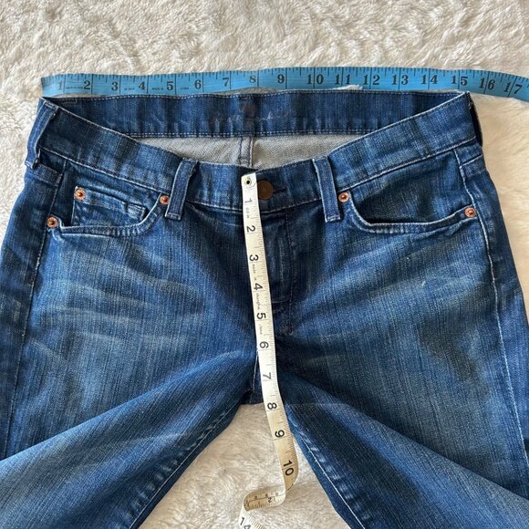Y2K 7FAM 7 For All Mankind Low Rise Dojo Jean Bermuda Shorts Dark Wash - Size 28 - Picture 3 of 5
